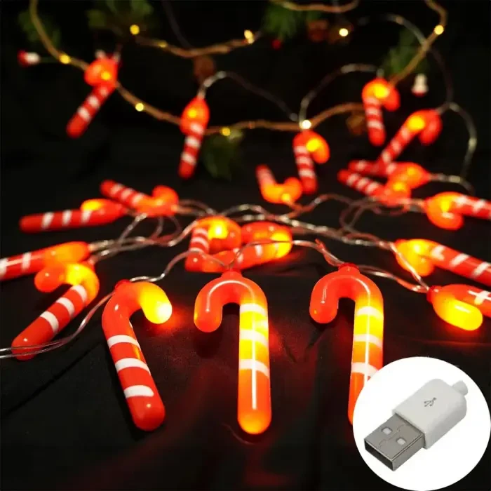 Світлодіодна новорічна гірлянда "Льодяники" 3 метри, від USB, колір свічення теплий білий.