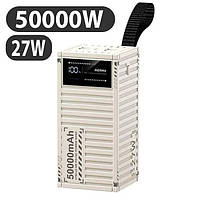 Power Bank зі швидким заряджанням батареї 27W REMAX 50000 mAh, Потужний повербанк з екраном і ремінцем для перенесення