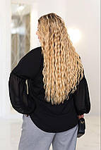 Жіноча чорна блуза з шифоновими рукавами великого розміру Розміри: 48-50, 52-54, 56-58, 60-62, фото 3