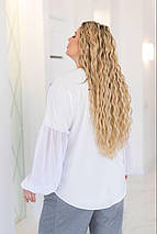 Жіноча біла блуза з шифоновими рукавами великого розміру  Розміри: 48-50, 52-54, 56-58, 60-62, фото 5