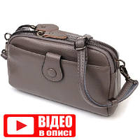 Интересная женская кожаная сумка-клатч в стильном дизайне из натуральной кожи флотар серая