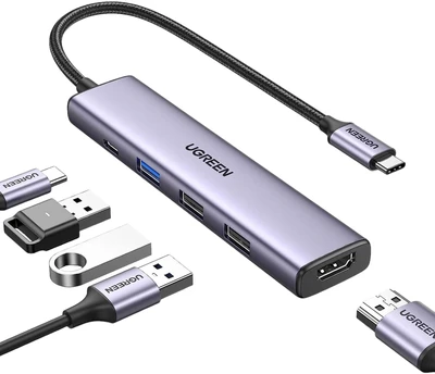 USB-Хаб UGREEN USB Type-C to HDMI USB 3.0*4 Gray (CM478), фото 1