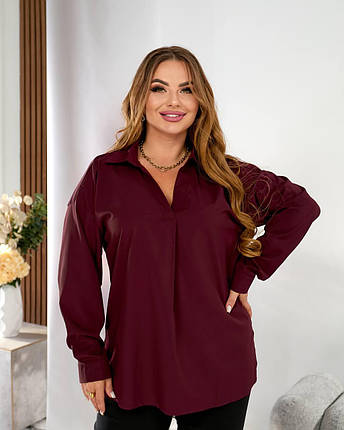 Жіноча блуза бордова великого розміру Розміри: 50.52.54.56., фото 1