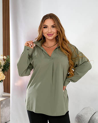 Жіноча блуза хакі великого розміру Розміри: 50.52.54.56., фото 1