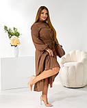 Плаття міді вельветове-сорочка з поясом і воланом, колір кавовий батал, фото 3
