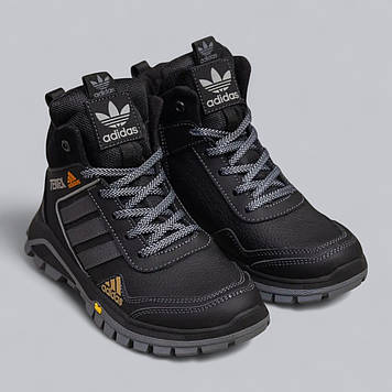 Підліткові зимові шкіряні черевики, кросівки на блискавці чорні з натуральної шкіри на хутрі для хлопчика підлітка, розмір 36-39