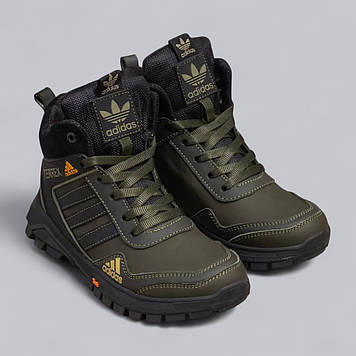 Підліткові зимові шкіряні черевики, кросівки на блискавці хакі з натуральної шкіри на хутрі для хлопчика підлітка, розмір 36-39