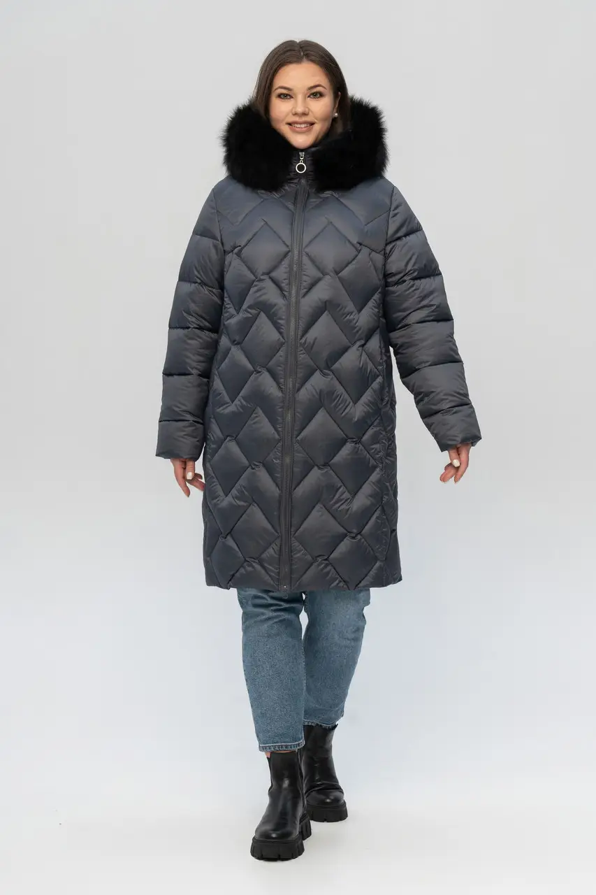 Жіночий стильне пальто Li-07 графит песец, фото 1