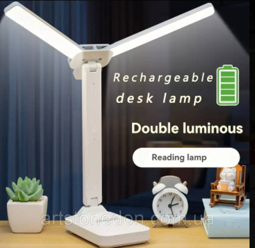Настільна LED лампа з акумулятором і тримачем для телефону, фото 1