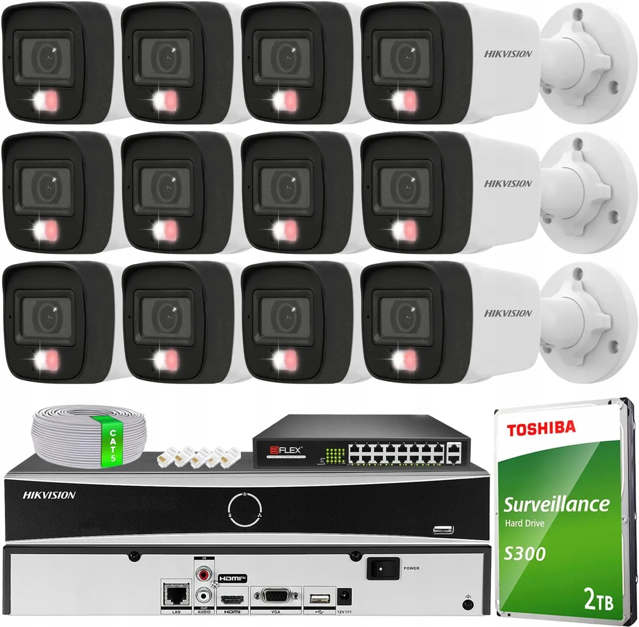 Камера відеоспостереження Hilook Zestaw Monitoringu Na 12 Kamer 4Mpx Hikvision Hybrid Light Poe Мікрофон, фото 1