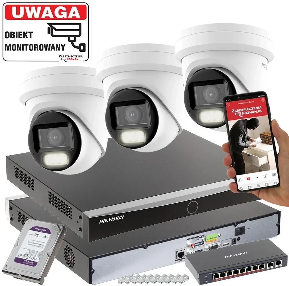 Камера відеоспостереження 3 Камери zestaw Hikvision DS-2CD2H43G2-LIZS2U(2.8-12mm) 4MPX MotoZoom Smart Hybrid Light Acusense Obraz, фото 1
