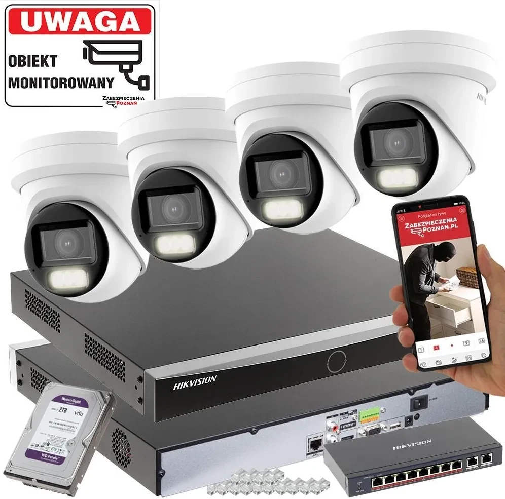Камера відеоспостереження 4 Камери zestaw Hikvision DS-2CD2H43G2-LIZS2U(2.8-12mm) 4MPX MotoZoom Smart Hybrid Light Acusense Obraz, фото 1