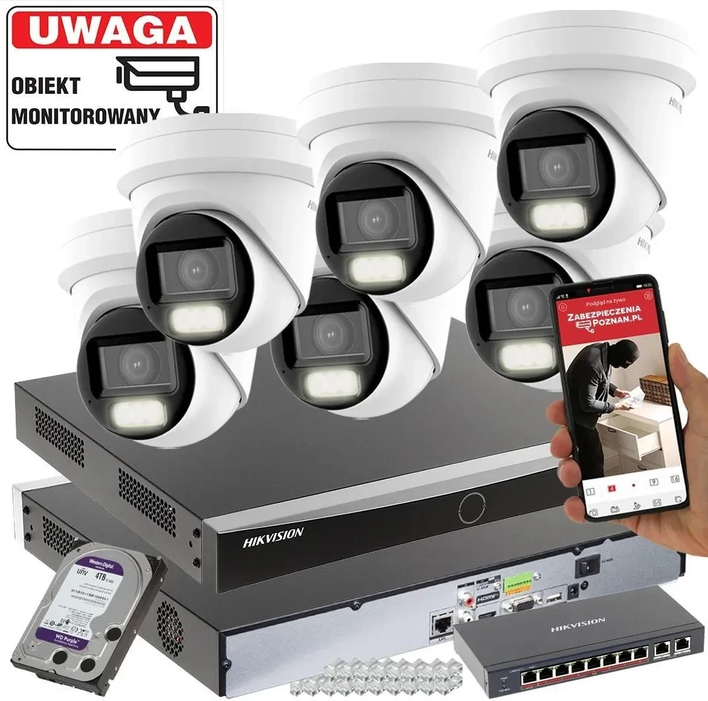 Kompletny Моніторинг na 6 kamer Hikvision DS-2CD2H43G2-LIZS2U(2.8-12mm) 4MPX MotoZoom Smart Hybrid Light Acusense Obraz 2K,, фото 1