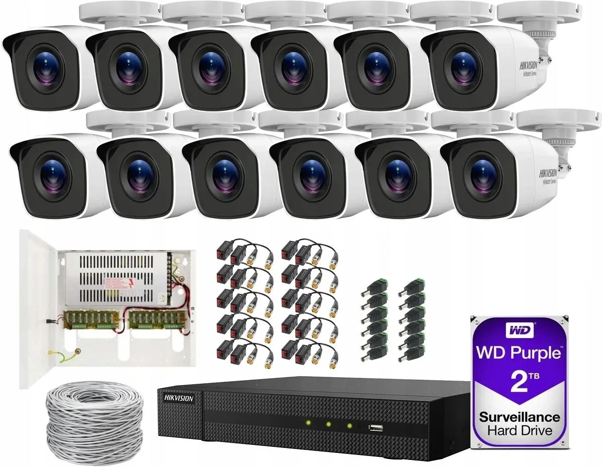 HIKVISION ZESTAW KAMER MONITORINGU 12X FHD IR20 TURBO HD 2TB, фото 1