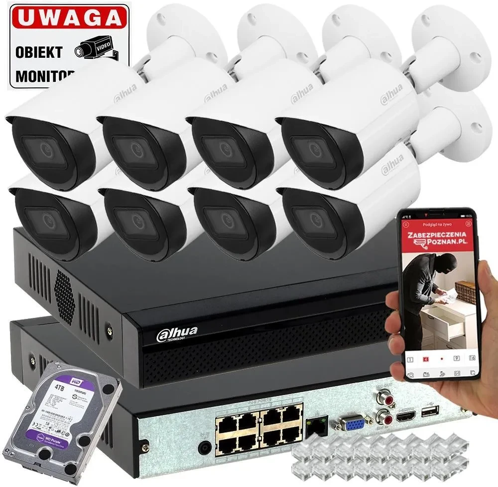 Камера відеоспостереження DAHUA ZESTAW 8 KAMER DO FIRMY IPC-HFW2831S-S-0280B-S2 8MPX ANALIZA IVS STARLIGHT, фото 1