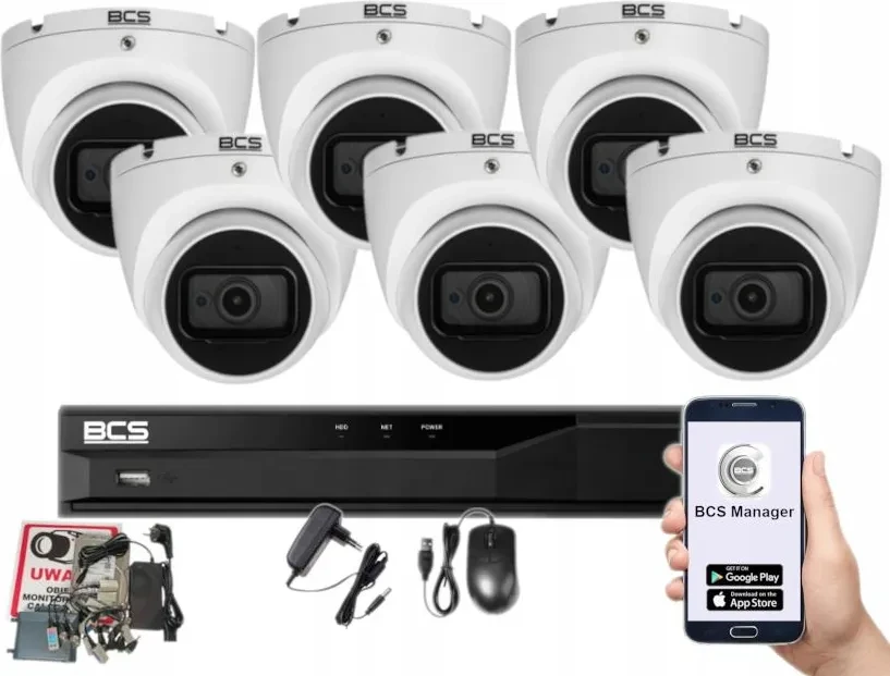 Камера відеоспостереження Bcs Набір для відеоспостереження 5W1 8Mpx 6 Kamer Зовнішні Białe Apka Диск, фото 1