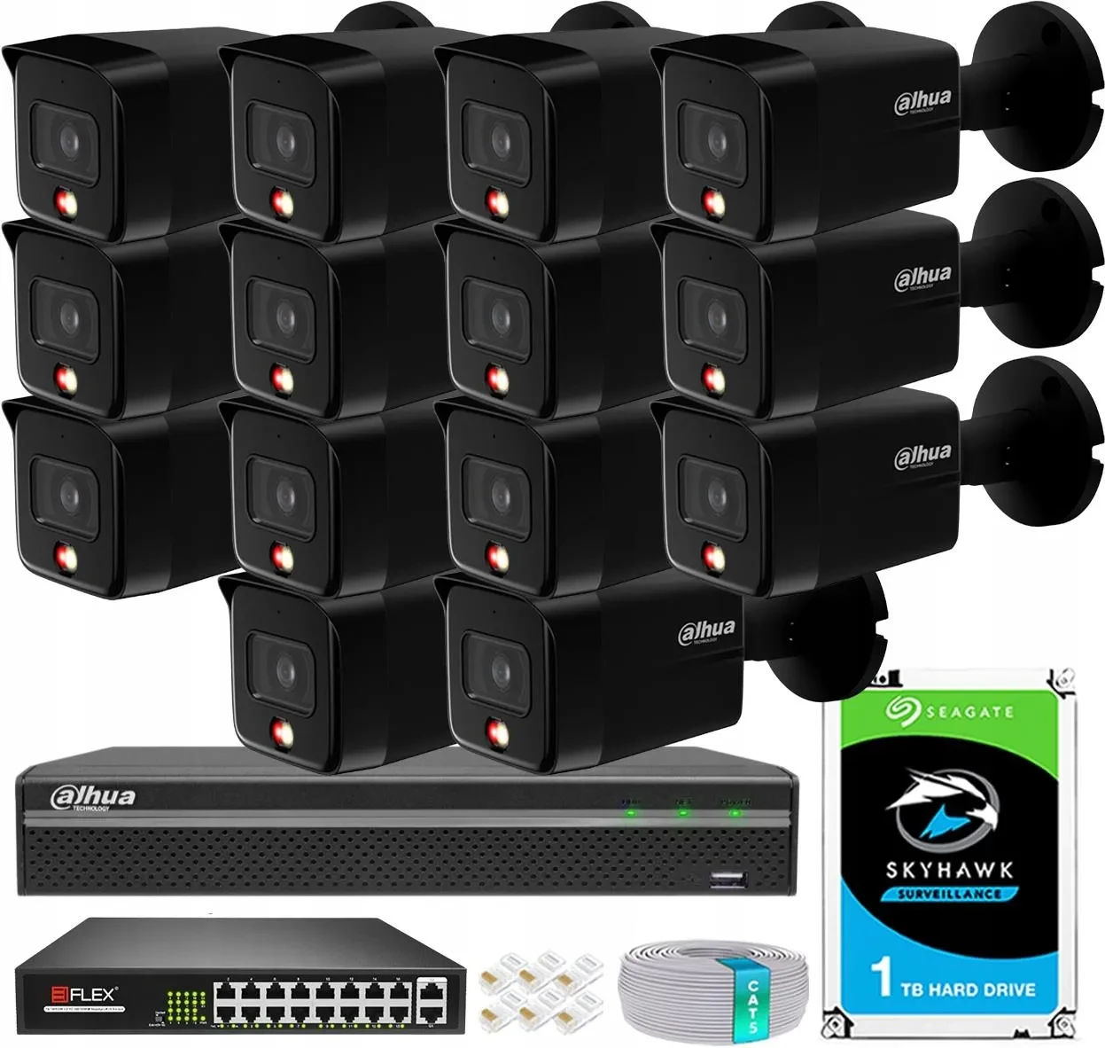 Камера відеоспостереження Dahua Zestaw Monitoringu 8Mpx 14 Kamer Ipc-Hfw1839Tc-Black Smart Dual Light, фото 1