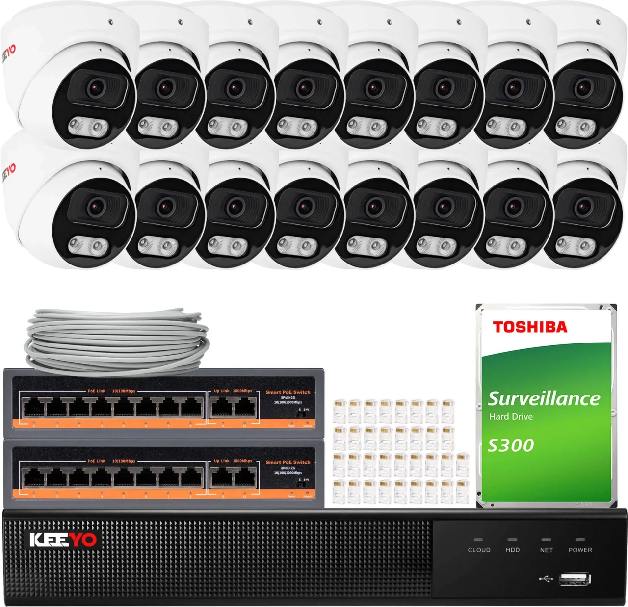 Камера відеоспостереження Keeyo Набір для відеоспостереження Ip 16X Lv-V-Ip5M25Df-B-Ii 5Mpx, Ir 25M, Audio, Ai, Sony Starvis, фото 1