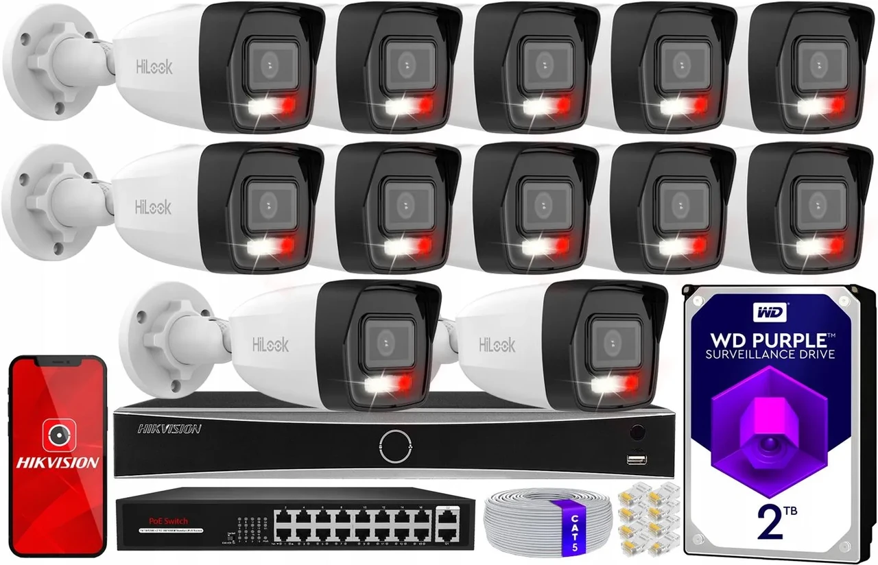 Камера відеоспостереження Hikvision Zestaw Моніторинг Ip 12 Kamer 8Mpx Ipc-B180Ha-Lu Nvr Диск 2Tb, фото 1