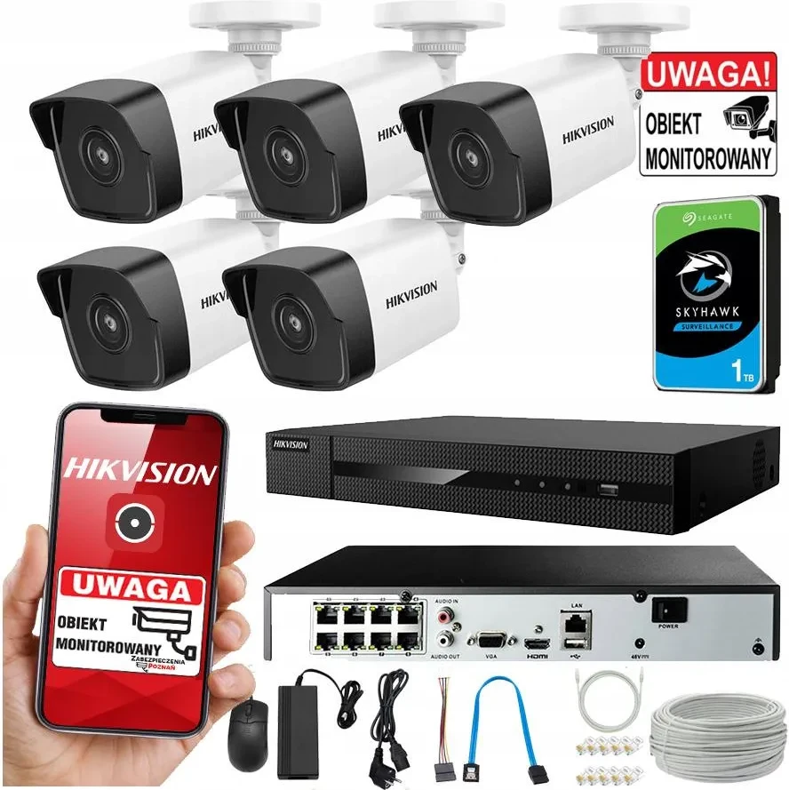 Камера відеоспостереження Hikvision Zestaw Monitoringu 5 Kamer Ip Ipcam-B4 4Mpx Poe (5Xipcamb4Nvr8Chpoe), фото 1