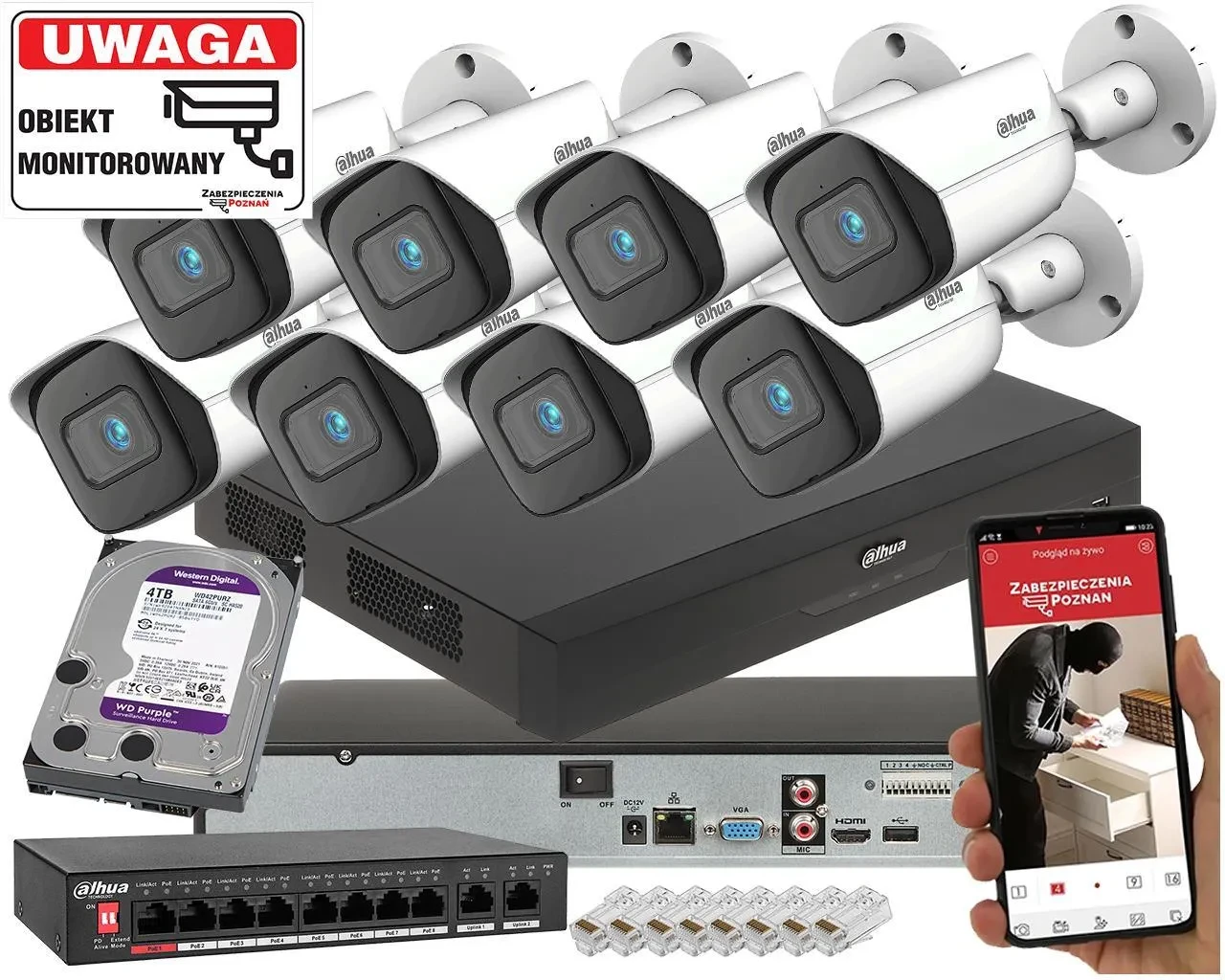 Камера відеоспостереження Dahua Profesjonalny Zestaw Monitoringu Ip 8 Kamer Ipc-Hfw3842E-As-0280B 8Mpx Analityka Ai Smd + Wizsense, фото 1