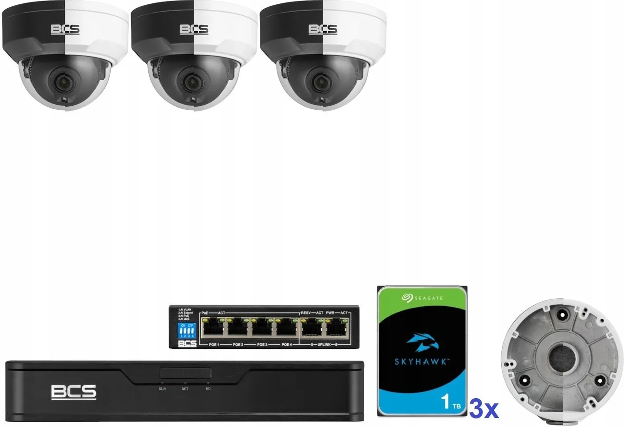 Камера відеоспостереження Bcs Zestaw Monitoringu Ip 3 Kamer Bcs-P-Dip24Fsr3-Ai2 Cctv 4Mpx, фото 1