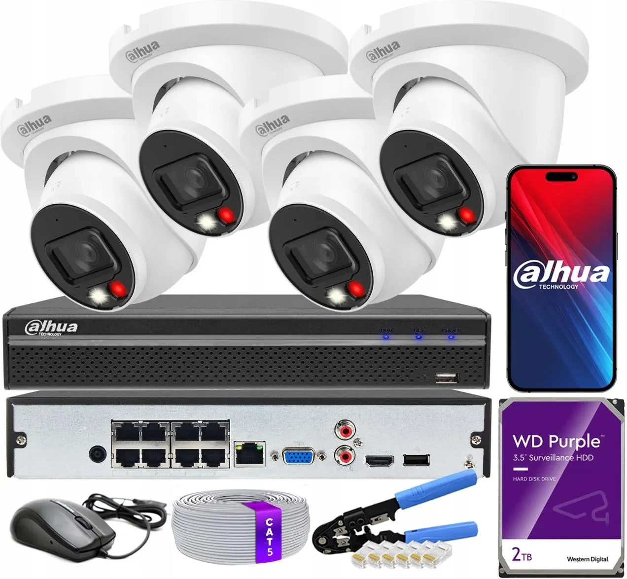 Dahua Zestaw Monitoringu Ip 4 Камери 6Mpx 3K Ipc-Hdw2649Tm-S-Il 8Xpoe 2Tb, фото 1