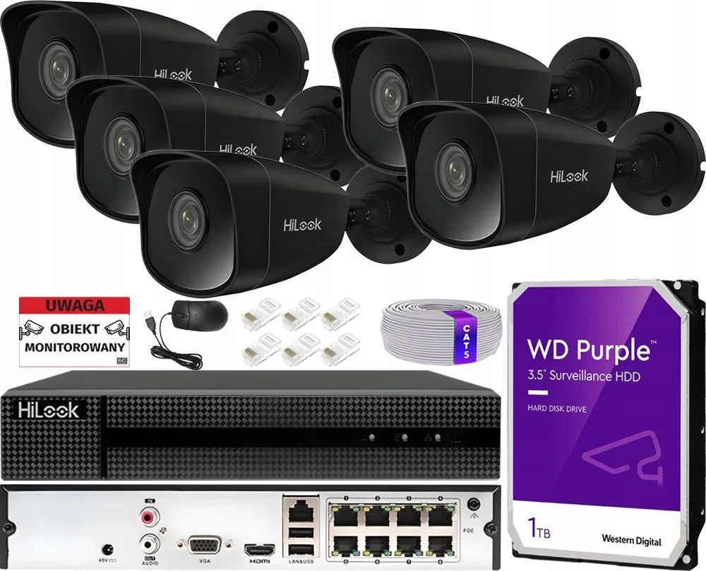 Камера відеоспостереження Hikvision Zestaw Monitoringu Дім IP-5X Ipcam-B5 Black Nvr-8Ch-H/8P 5Mpx Ir 30M, фото 1