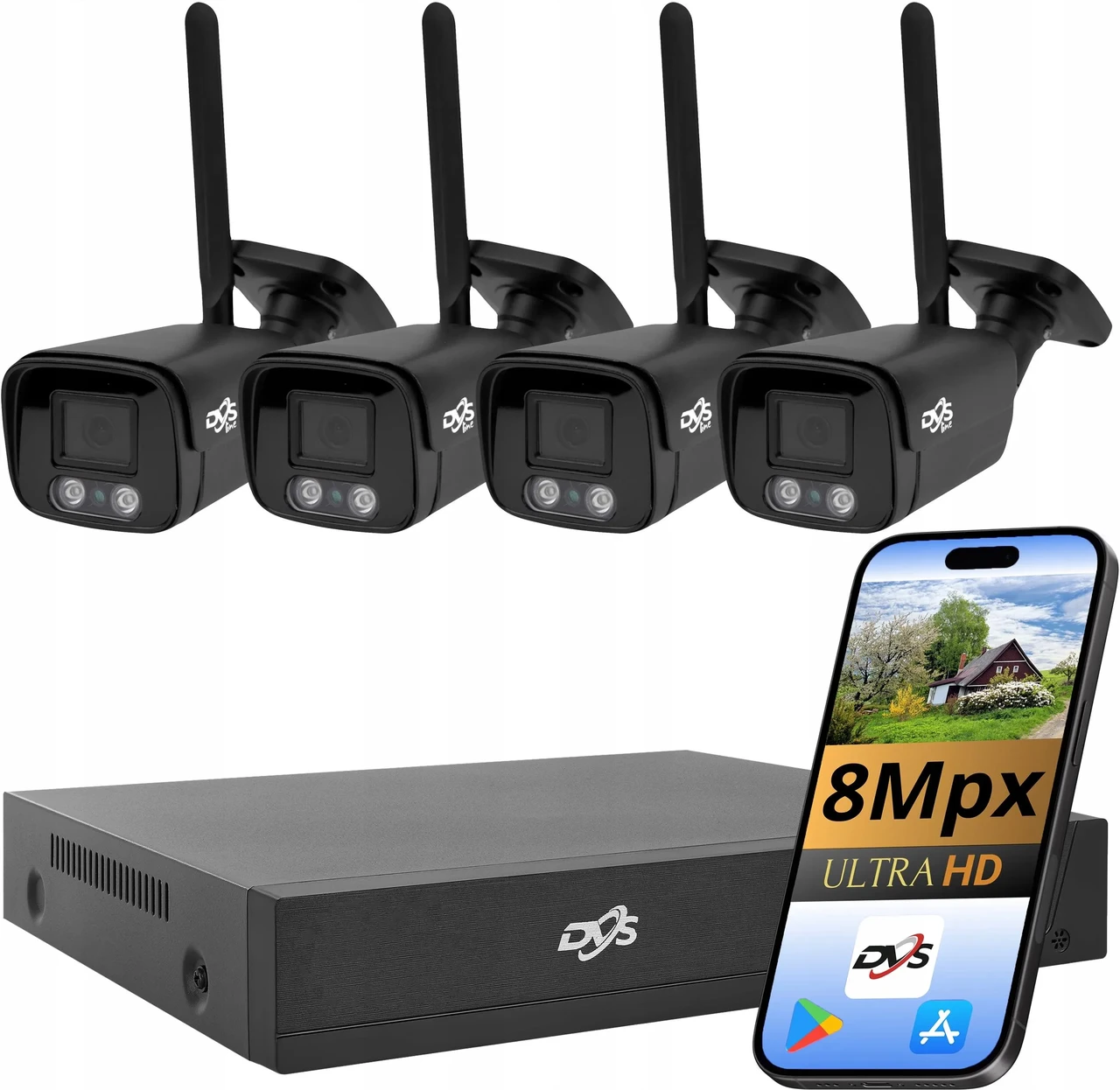 Камера відеоспостереження Dvs Zestaw Kamer Wifi Моніторинг 4 Czarne Камери Bezprzewodowe Tuba 4K 8Mpx, фото 1