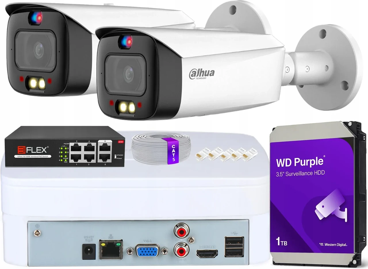 Камера відеоспостереження Dahua Zestaw Monitoringu 2 Камери 5Mp Wizsense Dual Illumination Диск 1Tb, фото 1