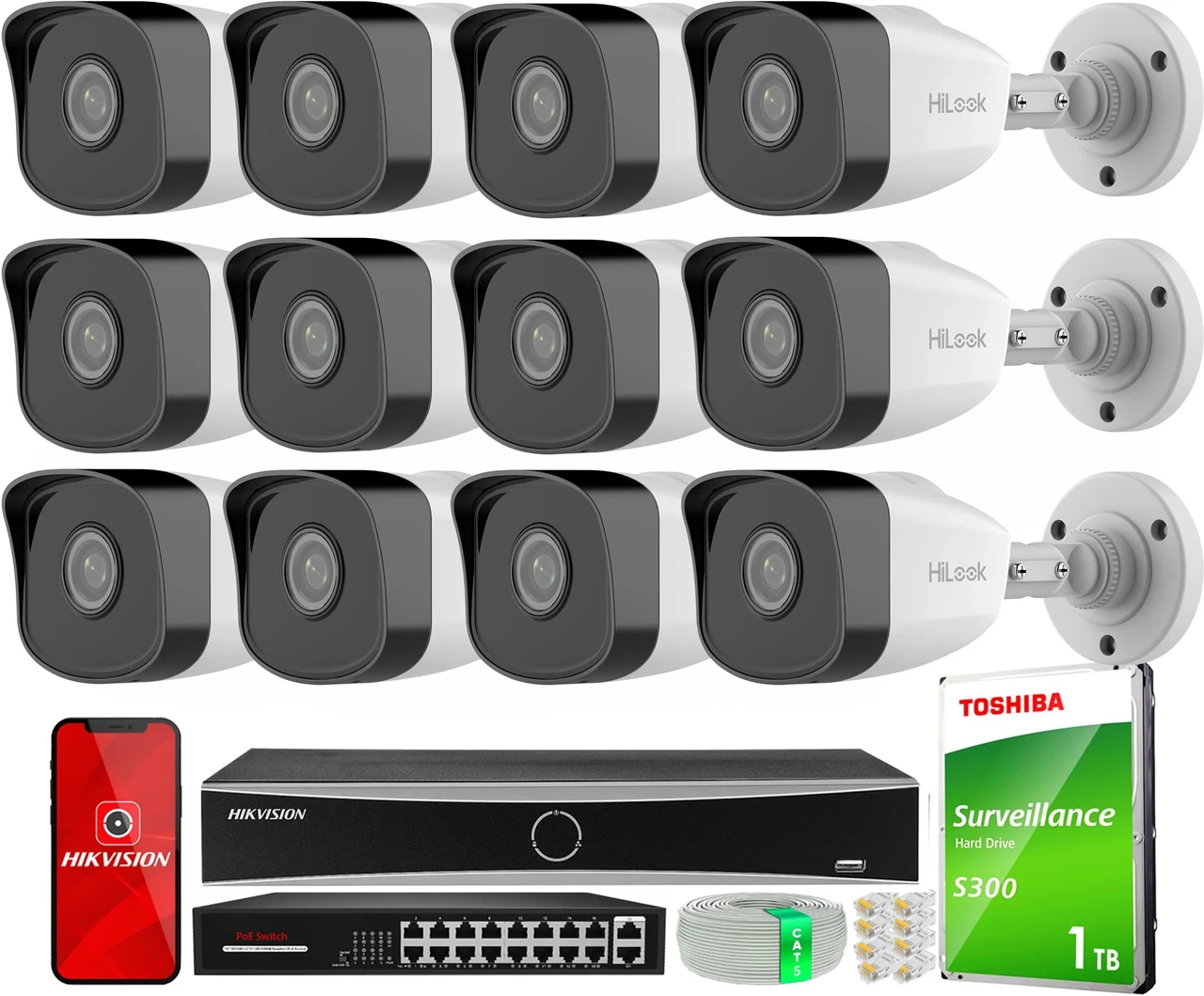 Камера відеоспостереження Hikvision Набір для відеоспостереження Ip 12X 5Mpx Ipcam-B5 Ir30 Hilook By, фото 1