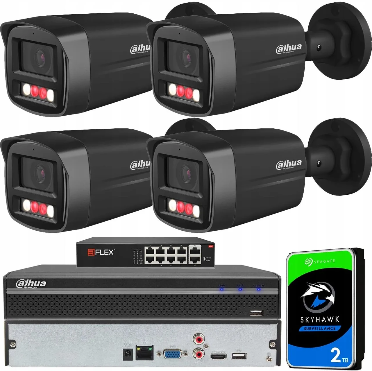 Камера відеоспостереження Dahua Zestaw Monitoringu 4 Камери 4Mpx Dual Illumination Ir+Led 2Tb, фото 1