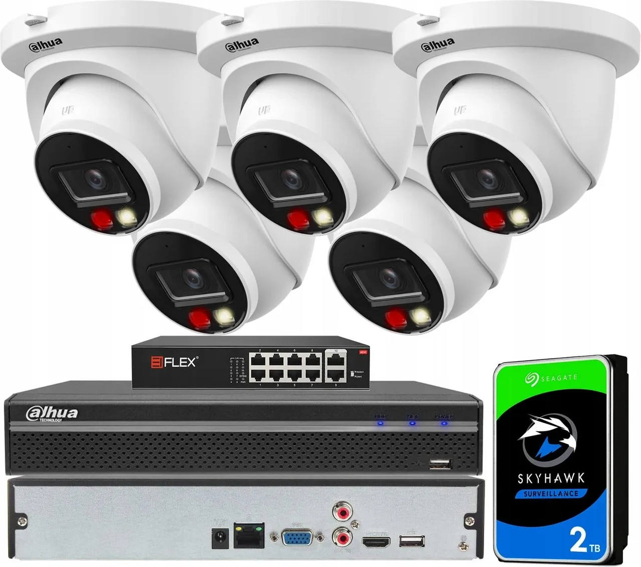 Камера відеоспостереження Dahua Набір для відеоспостереження Ip Poe 4Mpx Na 5 Kamer Wizsense Analityka Ai (3626719064819), фото 1