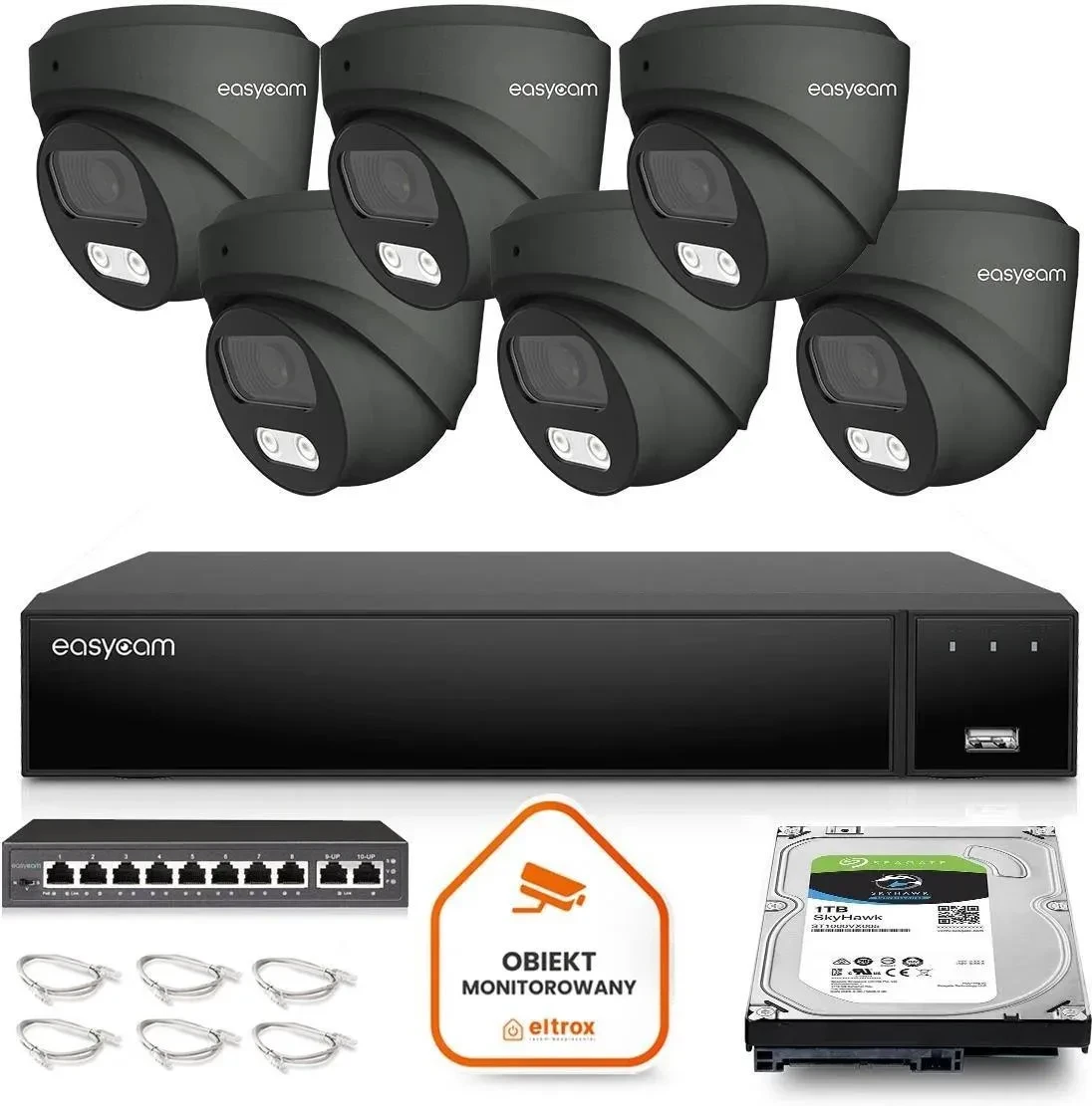 Камера відеоспостереження Easycam Набір для відеоспостереження Ip 6 Камери Ec-Ip-D8Mp30Dl-G 8Mpx Poe (Z53589D6), фото 1