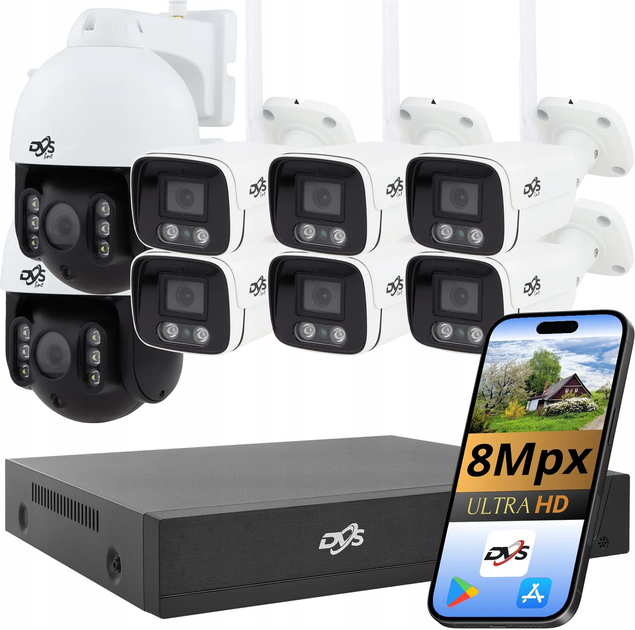 Камера відеоспостереження Dvs Zestaw Kamer Wifi 6 Камери 2 Obrotowa Зовнішні Do Domu 4K 8Mpx, фото 1