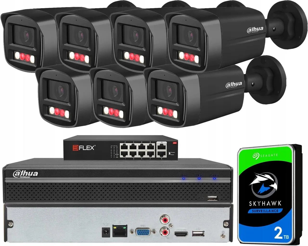 Камера відеоспостереження Dahua Zestaw Monitoringu Na 8 Kamer 4Mpx Ir+Led 40M Dual 2Tb (IPCHFW1439TL1AILBLACKX8+NVR2108HS4KS3), фото 1