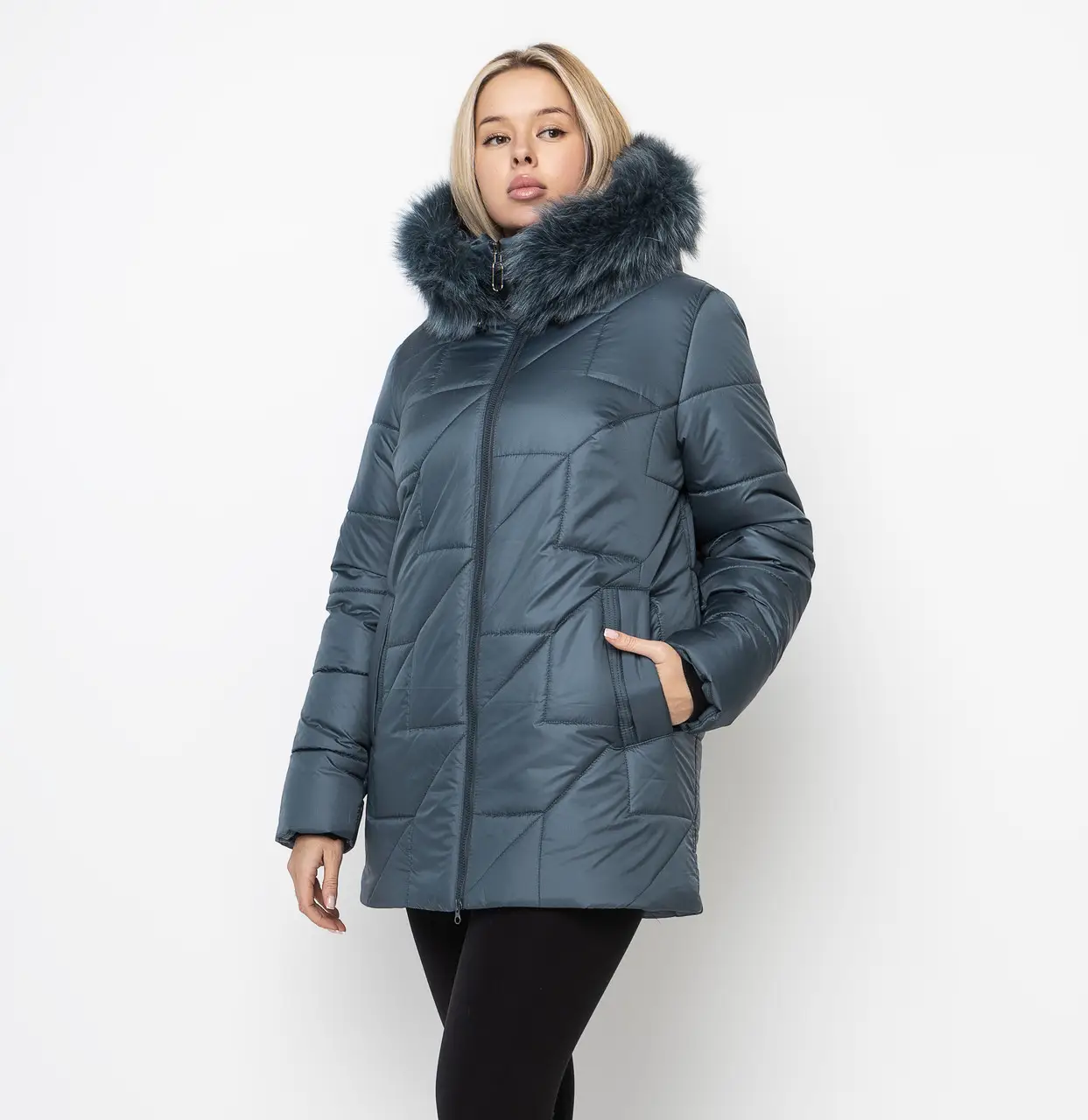 Жіноча зимова куртка в кольорі малахіт Li-169 в розмірах 48-62, фото 1