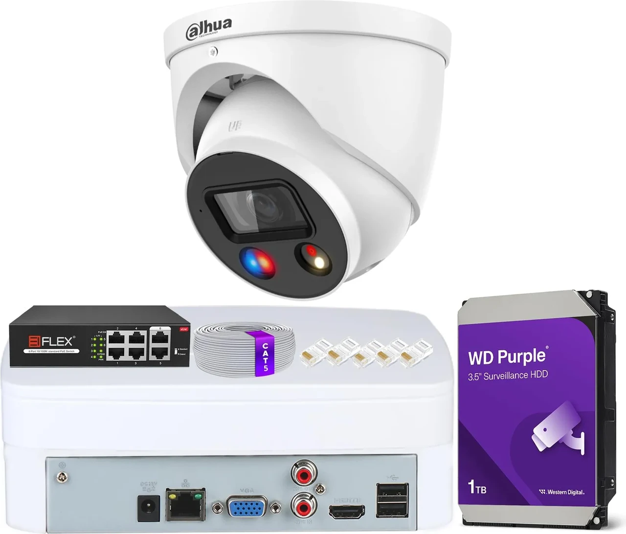 Камера відеоспостереження Dahua Zestaw Monitoringu Kopułkowa 5Mpx Wizsense, Dual Illumination, фото 1