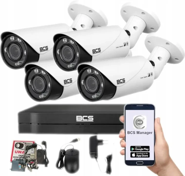 Камера відеоспостереження Bcs Набір для відеоспостереження 5Mpx 4 Камери Białe Зовнішні Aplikacja 1Tb, фото 1