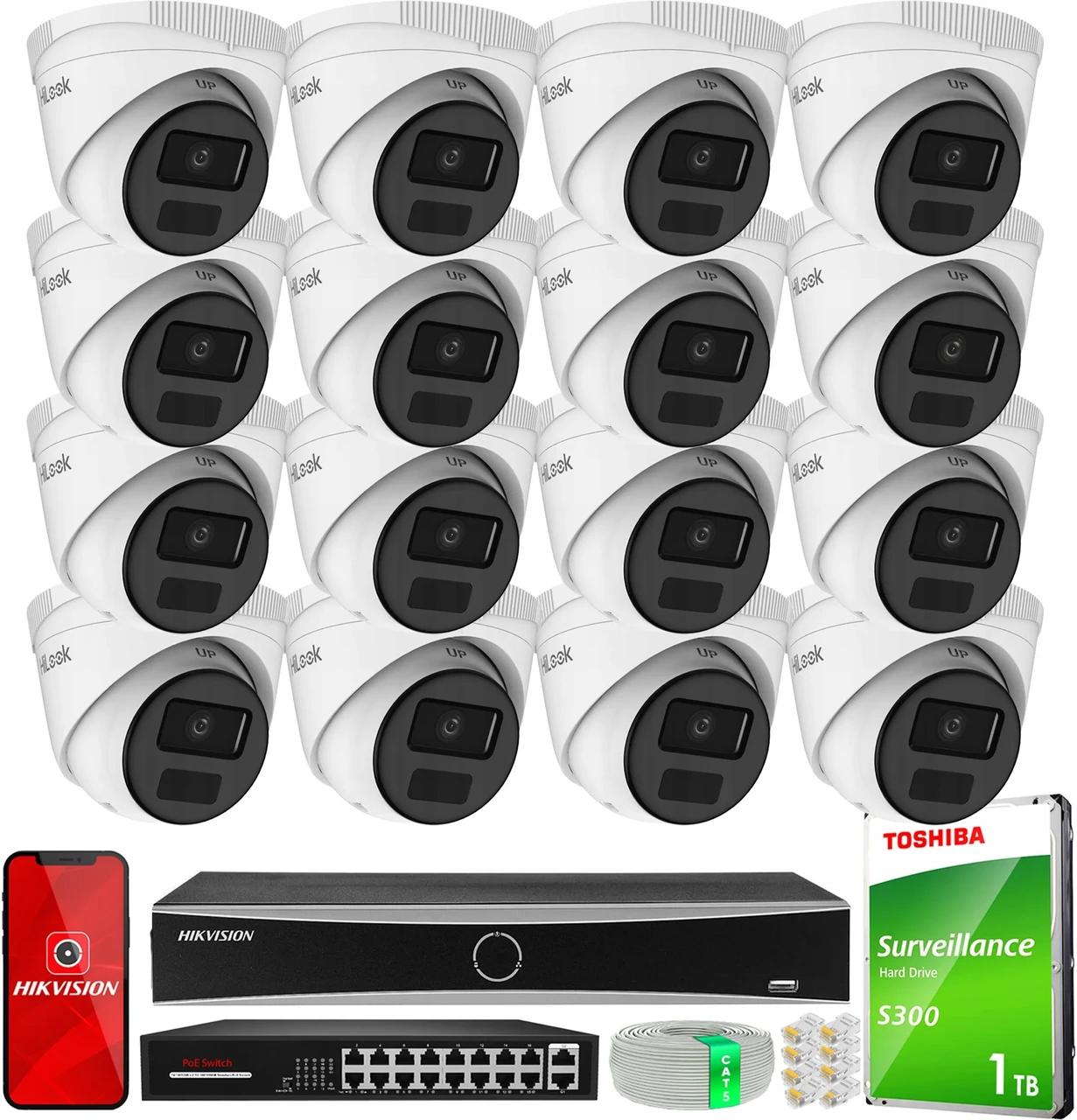 Камера відеоспостереження Hikvision Zestaw Monitoringu 16X Ipcam-T2-P Full Hd, Poe, H.265+ Hilook, фото 1