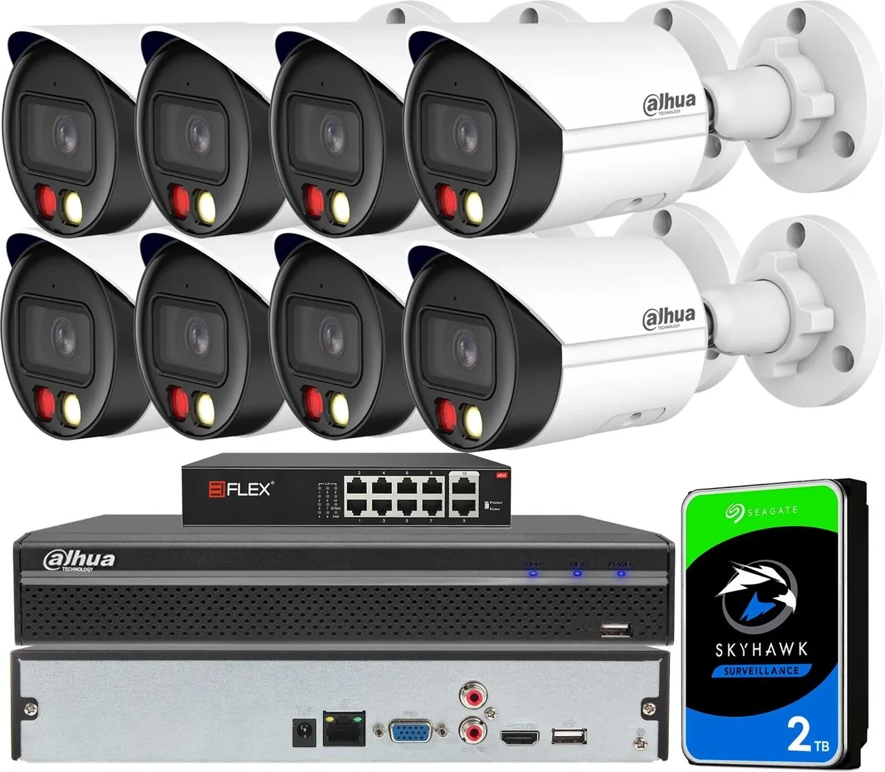 Dahua Набір для відеоспостереження Ip Poe 4Mpx 8 Kamer Wizsense Analityka Ai (DAHUAIPCHFW2449SSILX8+NVR2108HS4KS3), фото 1