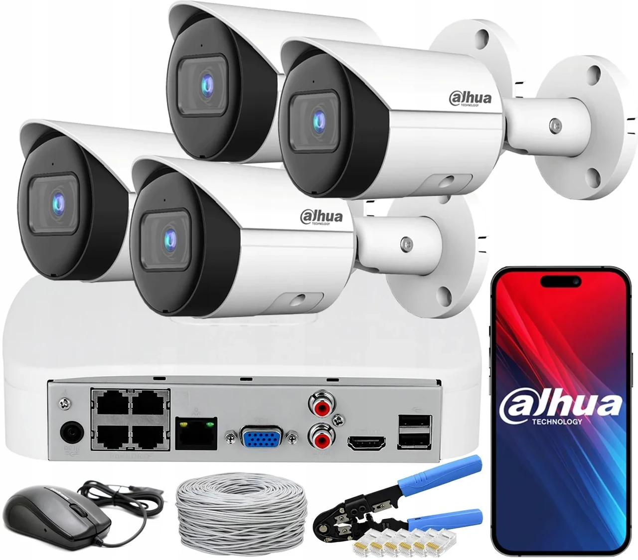 Камера відеоспостереження Dahua Zestaw Monitoringu 4Mpx 4X Ipc-Hfw2441S-S-0280B Analityka Ai Poe, фото 1