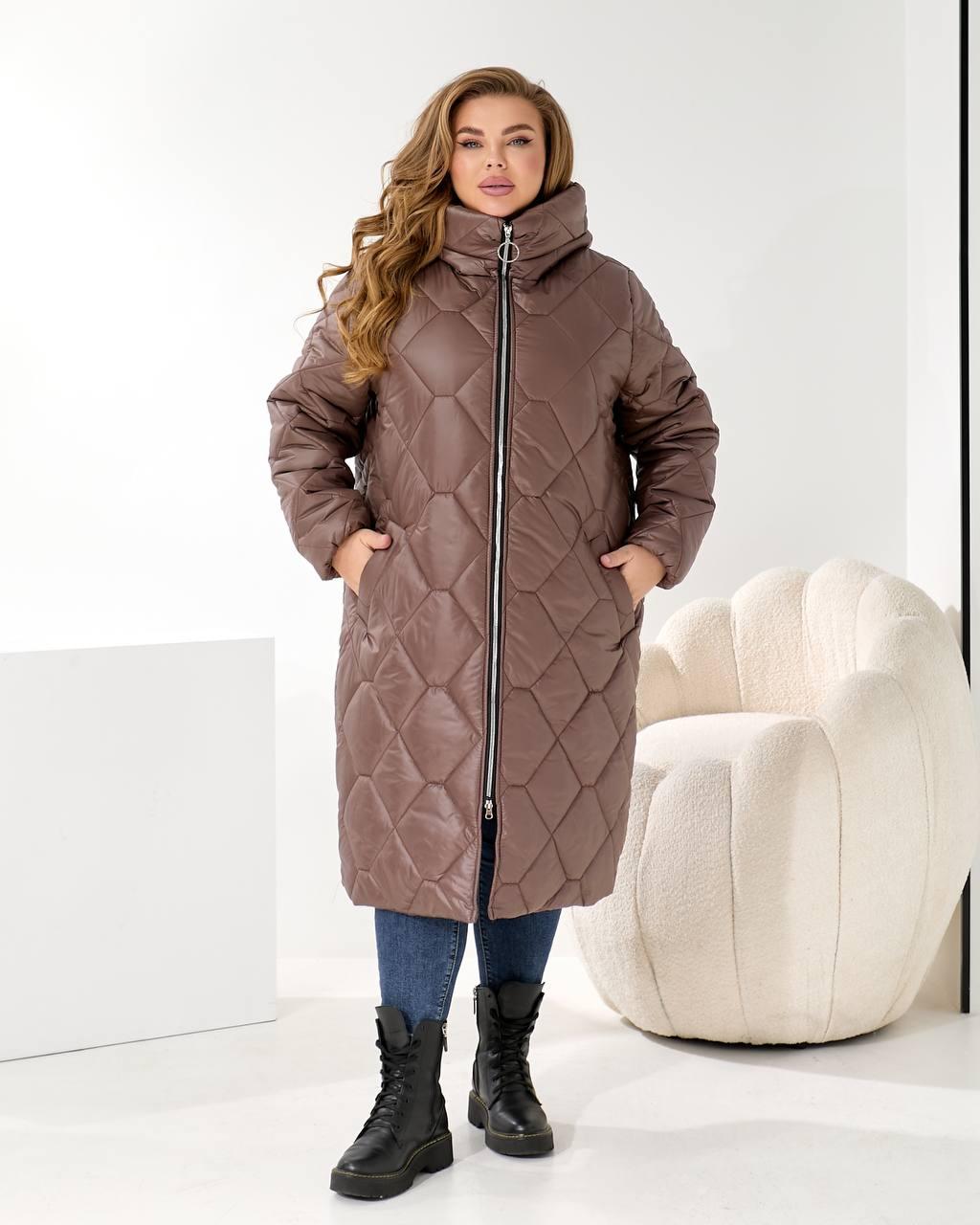 Зимове жіноче пальто шоколад великого розміру батал Розміри: 50-52, 54-56, 58-60