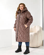 Зимове жіноче пальто шоколад великого розміру батал Розміри: 50-52, 54-56, 58-60, фото 4