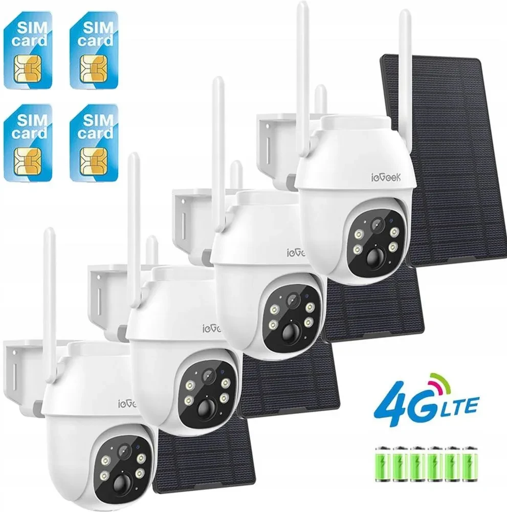 Камера відеоспостереження Iegeek Зовнішня Solarna Obrotowa 3G/4G Sim 2K 3Mpx 4X Zoom 9600Mah 4Szt., фото 1