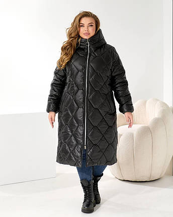 Зимове жіноче пальто чорне великого розміру батал Розміри: 50-52, 54-56, 58-60, фото 1