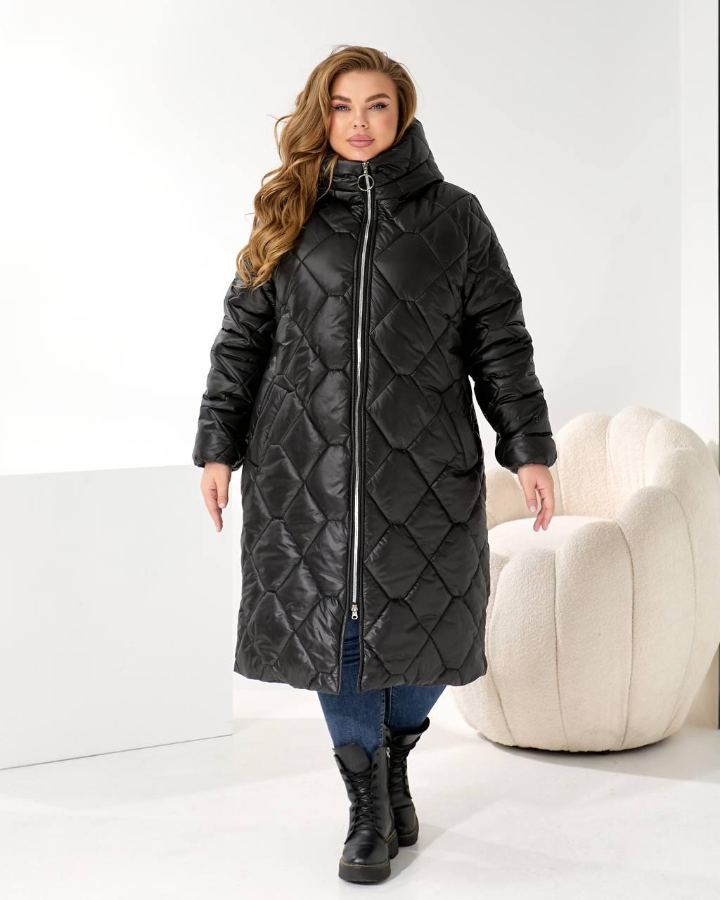 Зимове жіноче пальто чорне великого розміру батал Розміри: 50-52, 54-56, 58-60