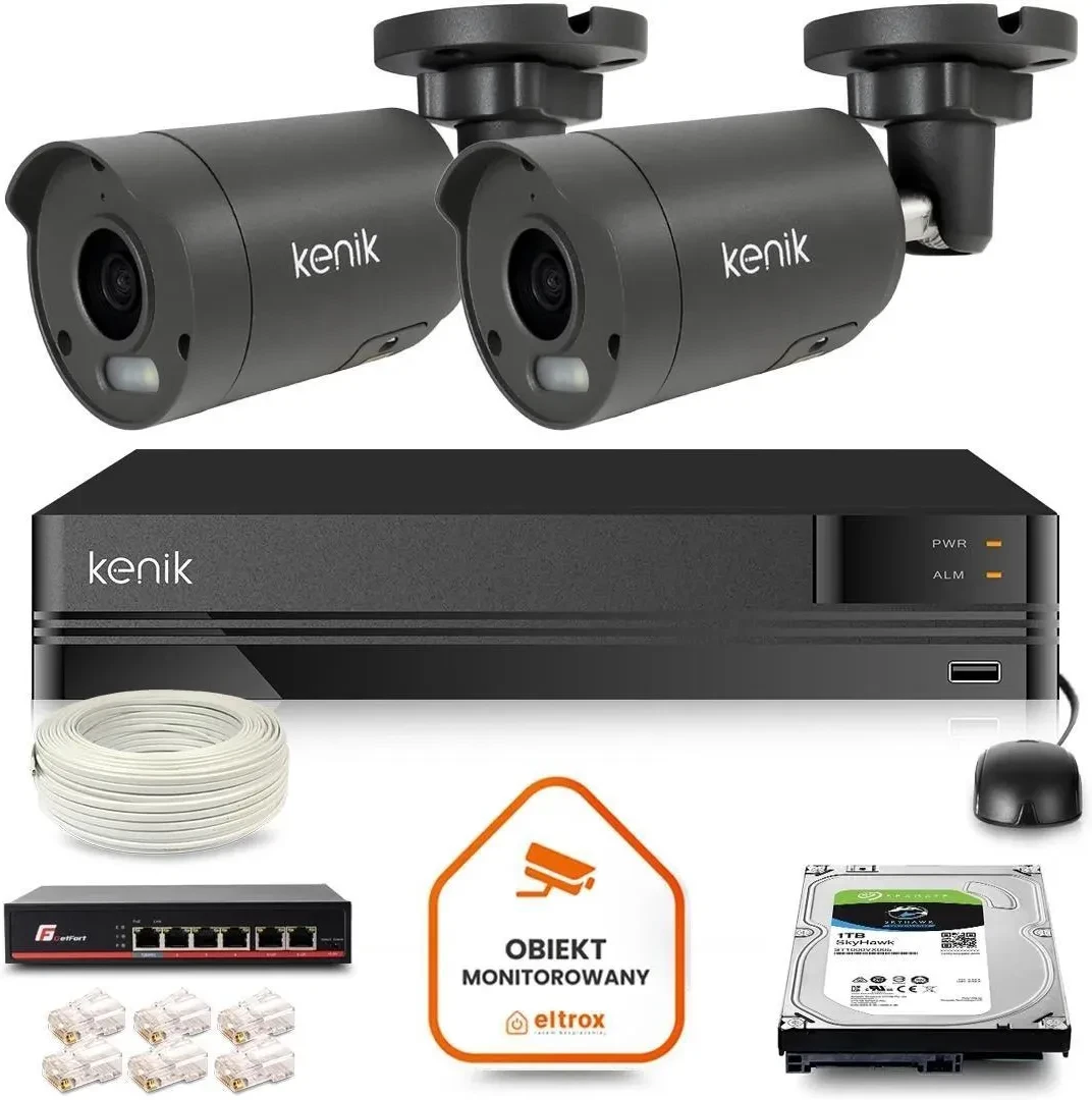 Камера відеоспостереження Zestaw monitoringu IP Kenik 2 Камери tubowe FullHD Диск 1TB, фото 1