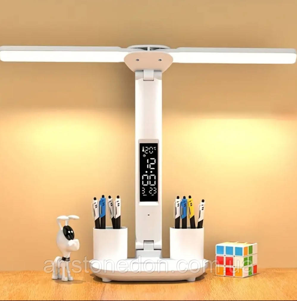Настільна LED лампа з годинником, термометром та органайзером (від USB), фото 1