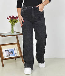 Джинси широкі до низу труба утепленные темно-сірі батали розміри 32-36